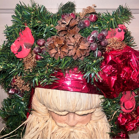 Vintage Santa Hanging Figure Straw Raffia Beard & Mustache 26” by 15” - Picture 4 of 9